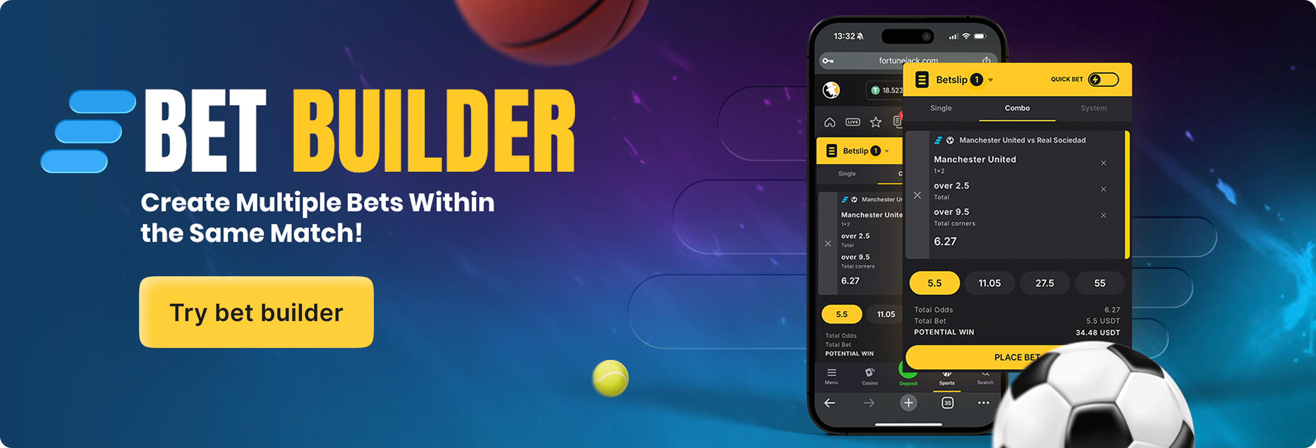 FortuneJack Bet Builder promo – create custom crypto sports bets and boost your odds