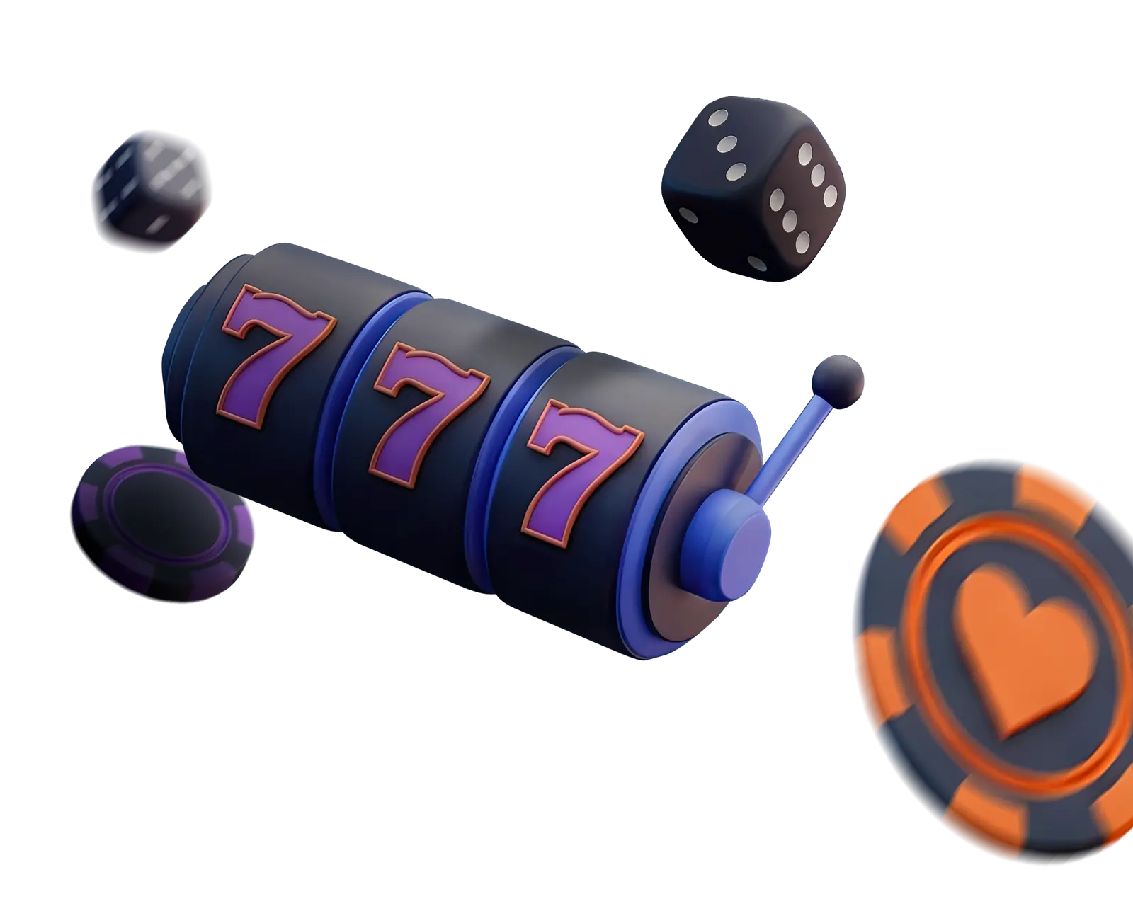 3D slot machine reel with dice and poker chips
