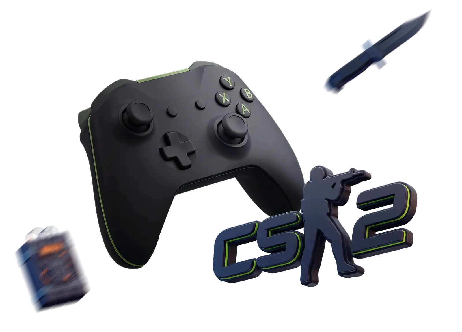 3D game controller with a CS2 logo and a knife