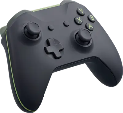 3D black game controller with green trim