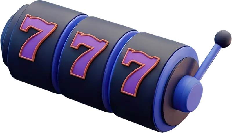 3D slot machine reel showing 777 with a casino chip
